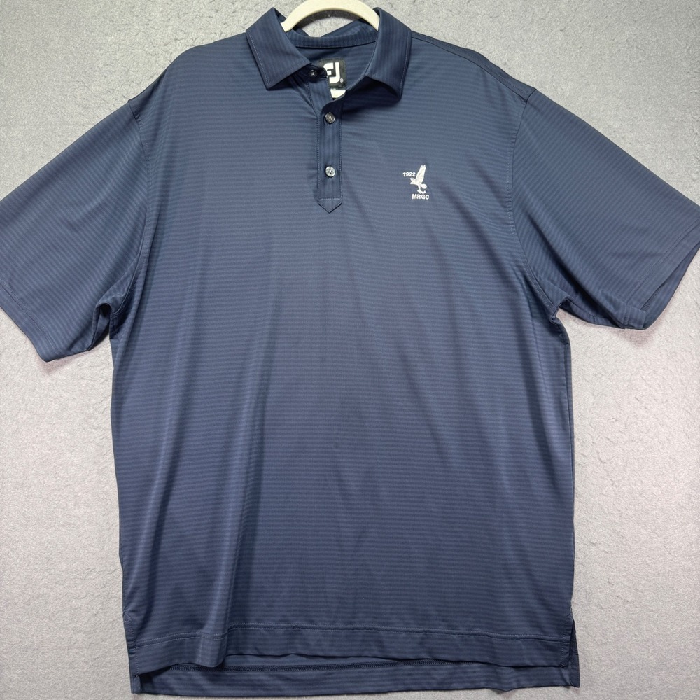 FootJoy FJ Golf Polo Shirt Men LargeNavy Blue Stripe Short Sleeve‎ Performance
